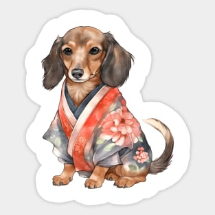 Watercolor Dachshund Dog in Kimono Sticker